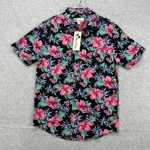 Oliver Burke‎ Shirt Mens Small Black Floral Hawaiian Tropical Beach Resort NEW